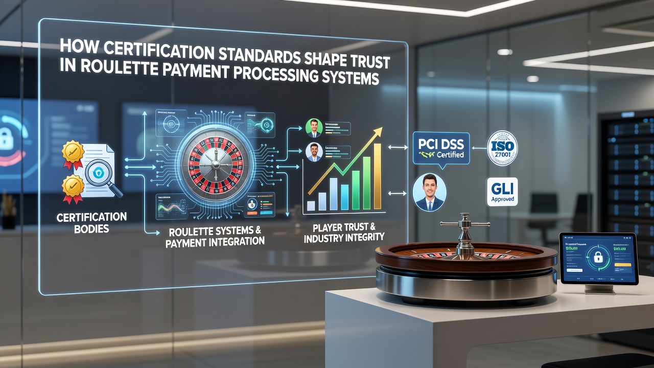 Auditor reviewing certification documents alongside a live roulette payment transaction log